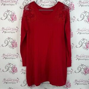 Alison Sheri dress or long shirt diamond Red Sweater with Embellished Shoulders